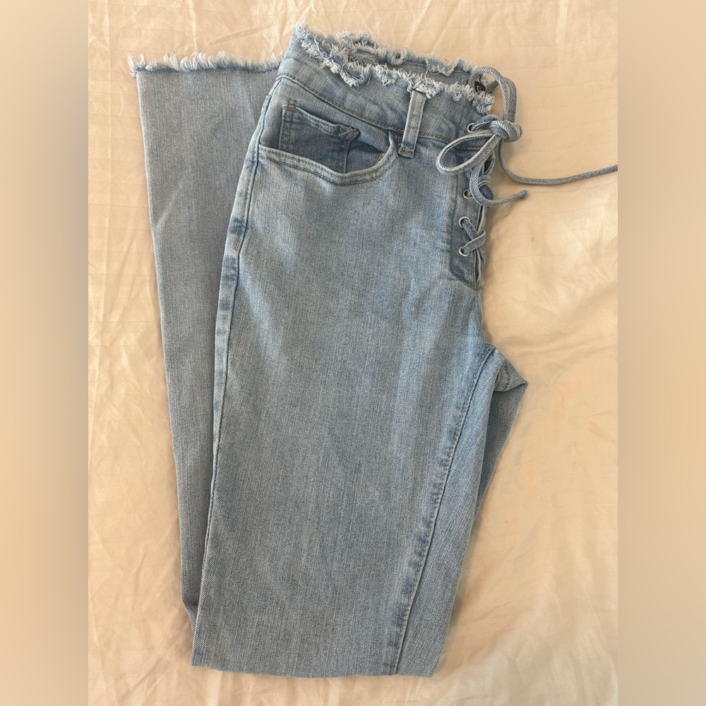 Light Blue Women's Flare Jeans - Picture 3 of 5